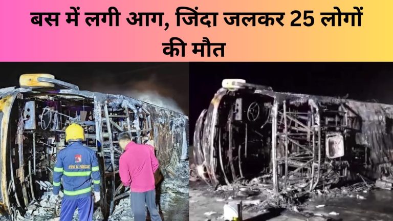 डिवाइडर से टकराकर बस में लगी आग, जिंदा जलकर 25 लोगों की मौत